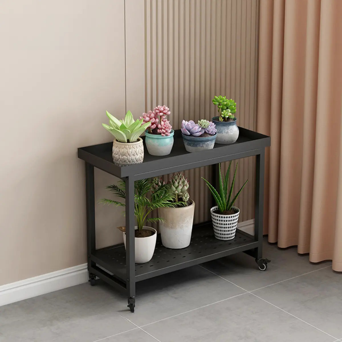 Simple White 2-Tier Rectangular Metal Sliding Plant Stand — 2 / White