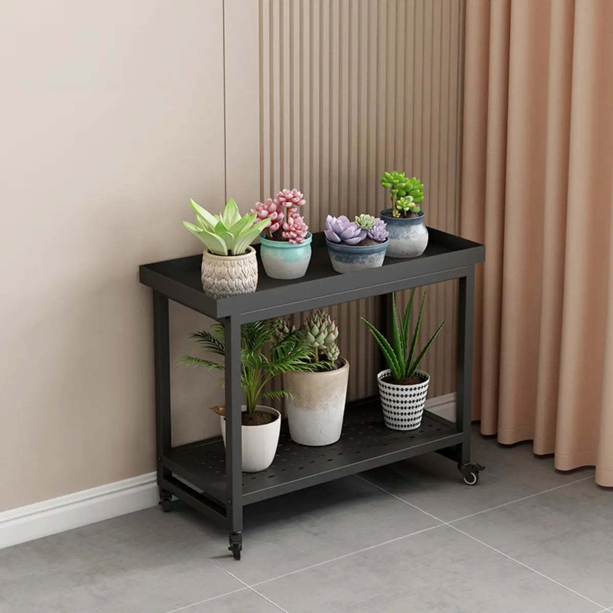 Simple White 2-Tier Rectangular Metal Sliding Plant Stand — 2 / White