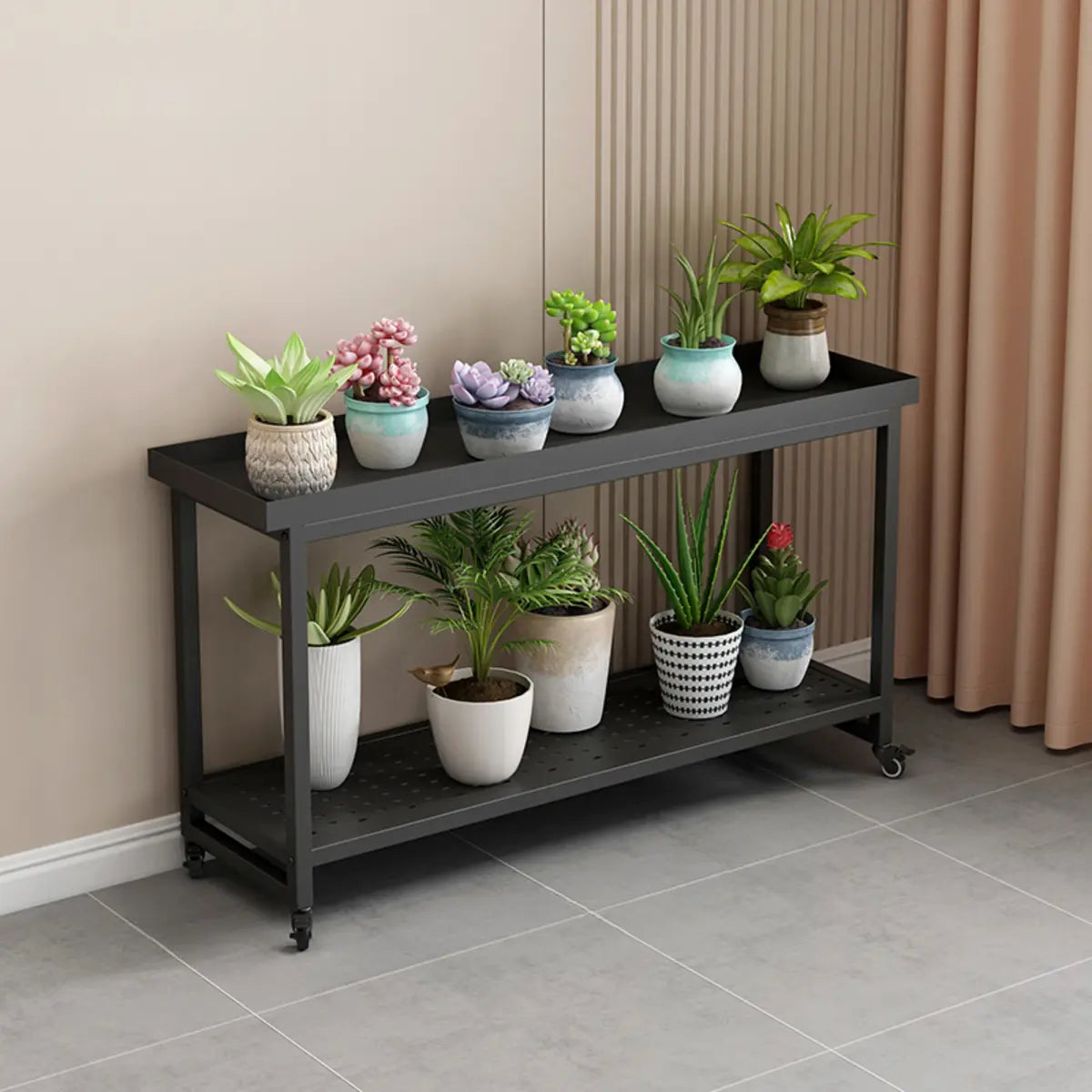 Simple White 2-Tier Rectangular Metal Sliding Plant Stand — 2 / Black