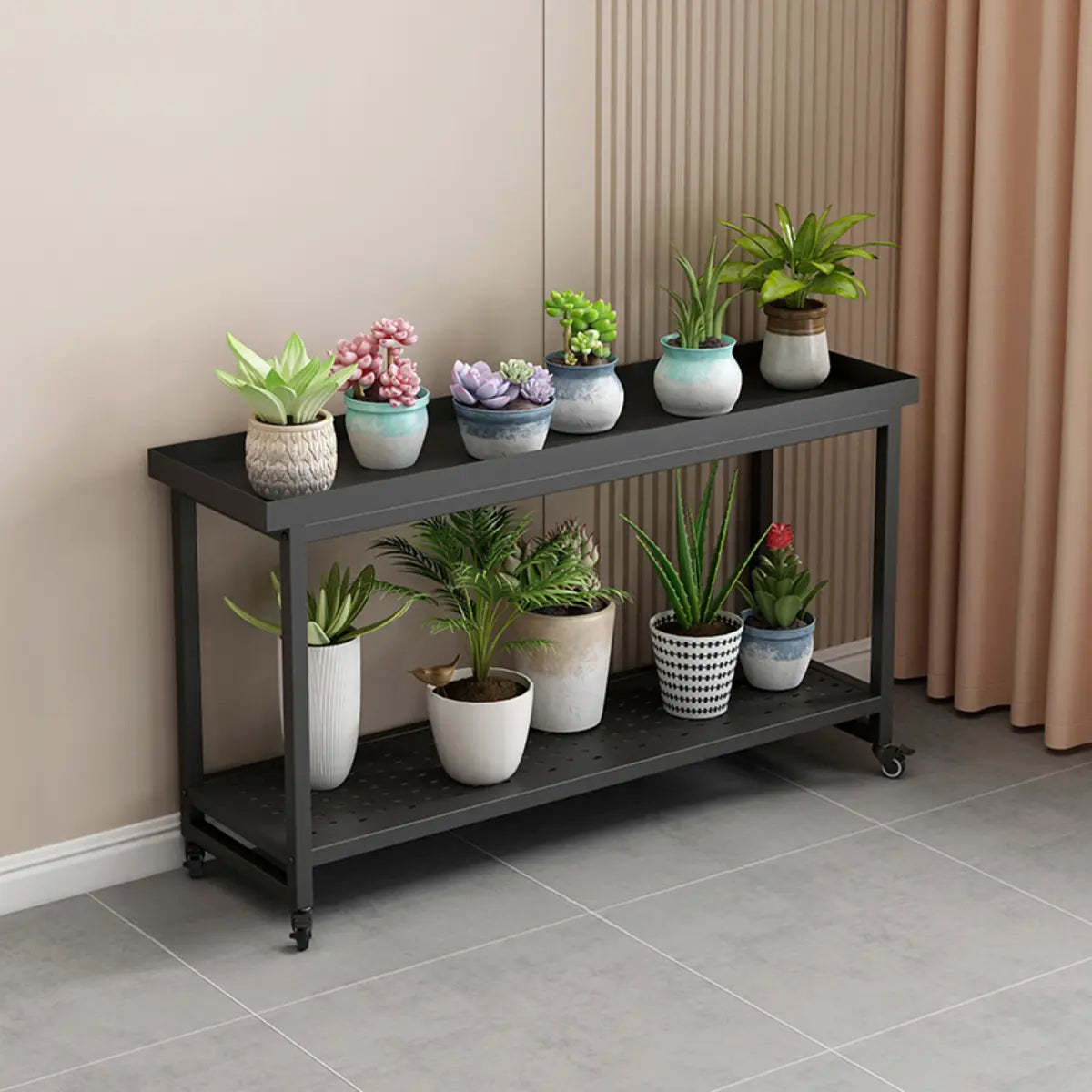 Simple White 2-Tier Rectangular Metal Sliding Plant Stand — 2 / Black