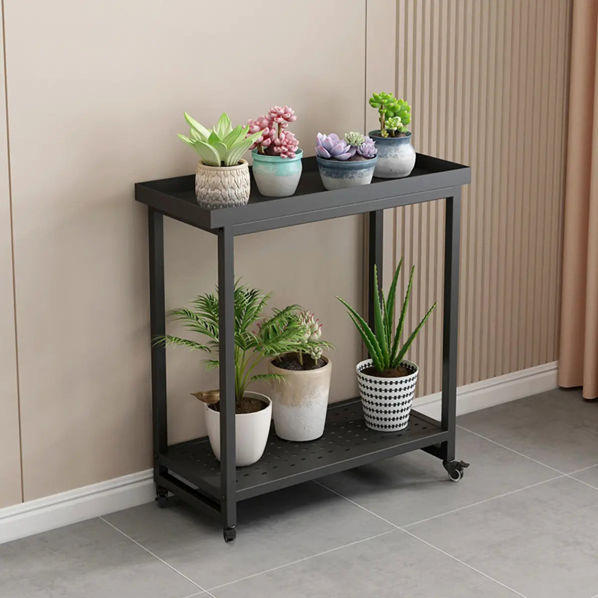 Simple White 2-Tier Rectangular Metal Sliding Plant Stand — 2 / Gold