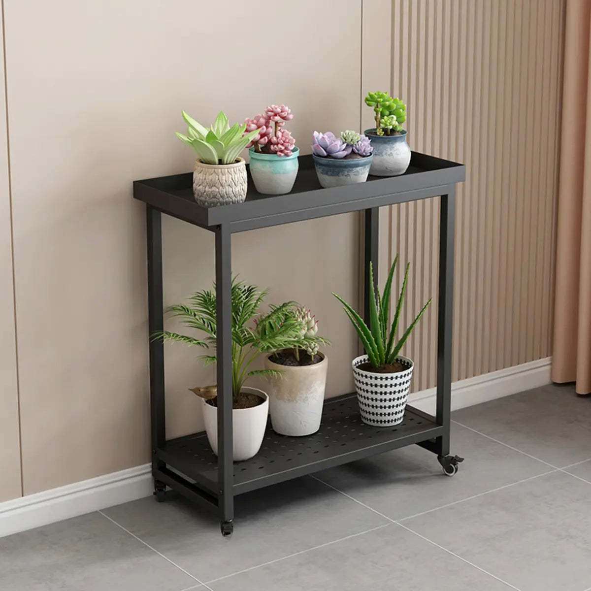 Simple White 2-Tier Rectangular Metal Sliding Plant Stand — 2 / Gold