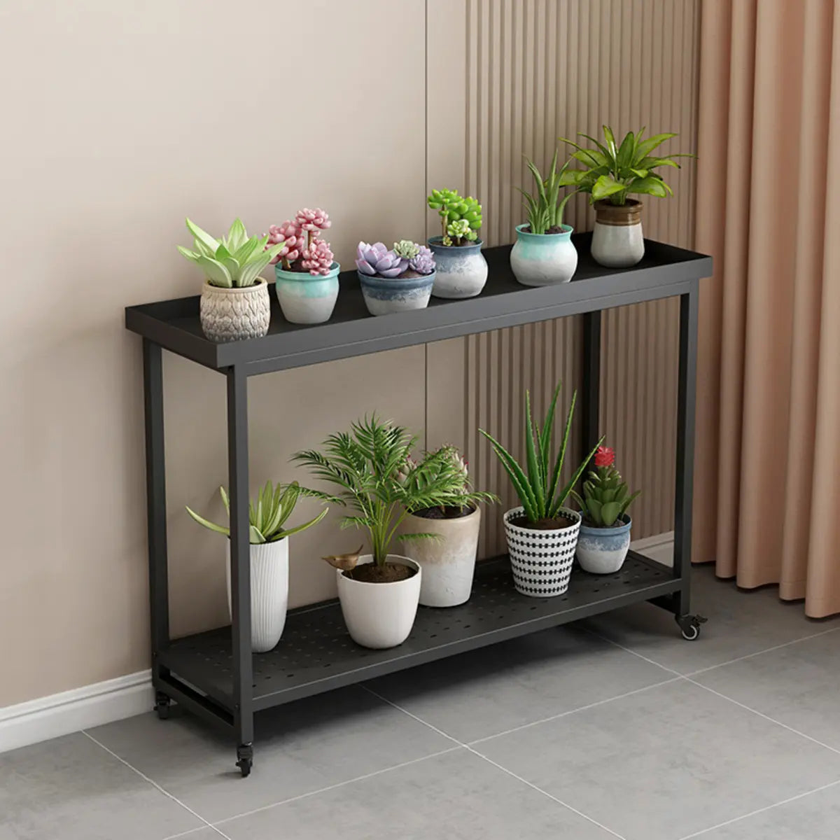 Simple White 2-Tier Rectangular Metal Sliding Plant Stand — 2 / White