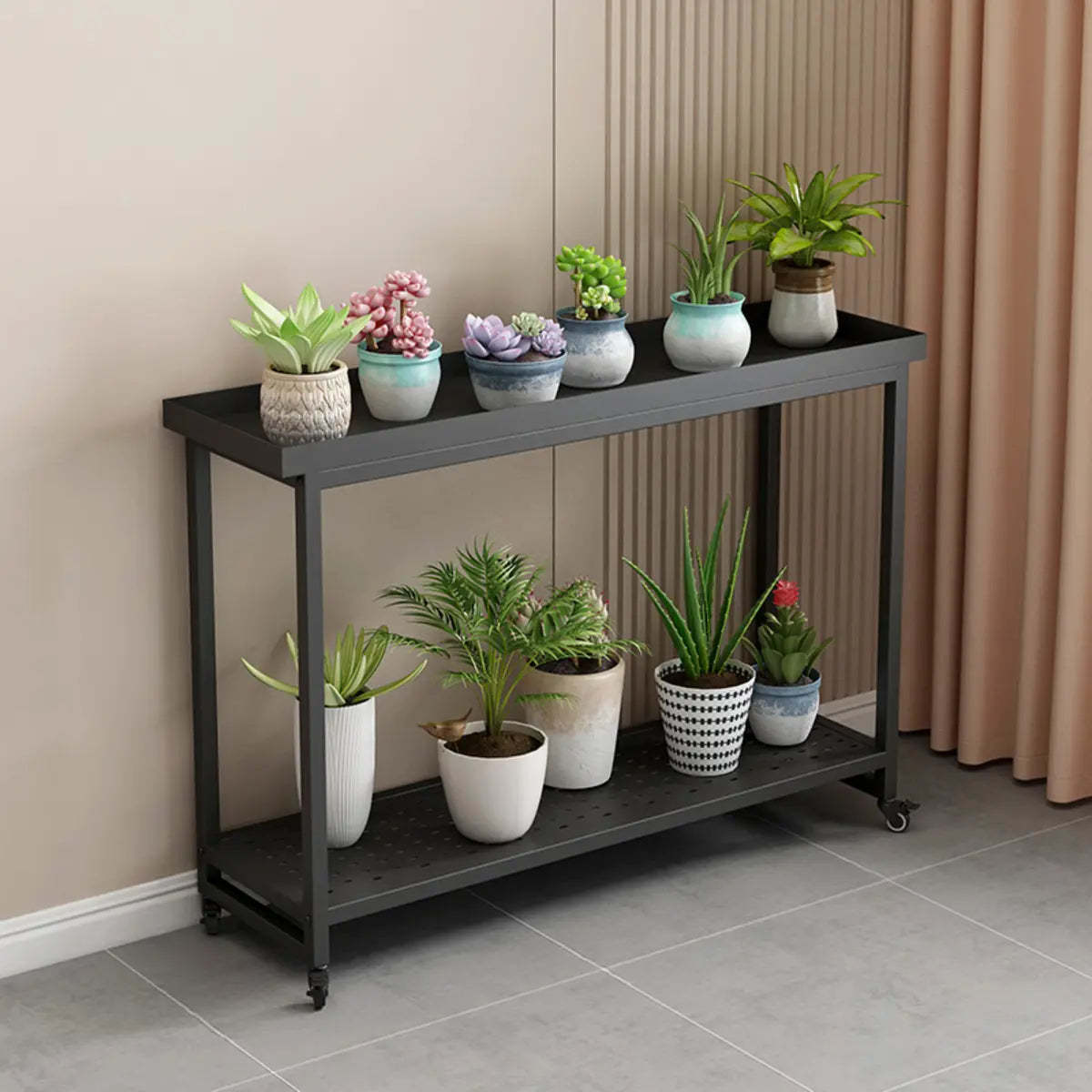Simple White 2-Tier Rectangular Metal Sliding Plant Stand — 2 / White