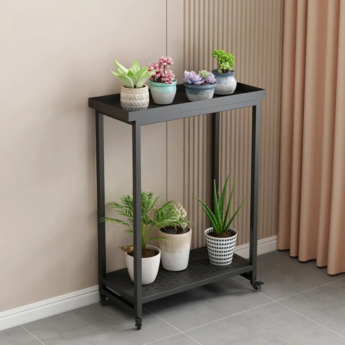 Simple White 2-Tier Rectangular Metal Sliding Plant Stand — 2 / Black