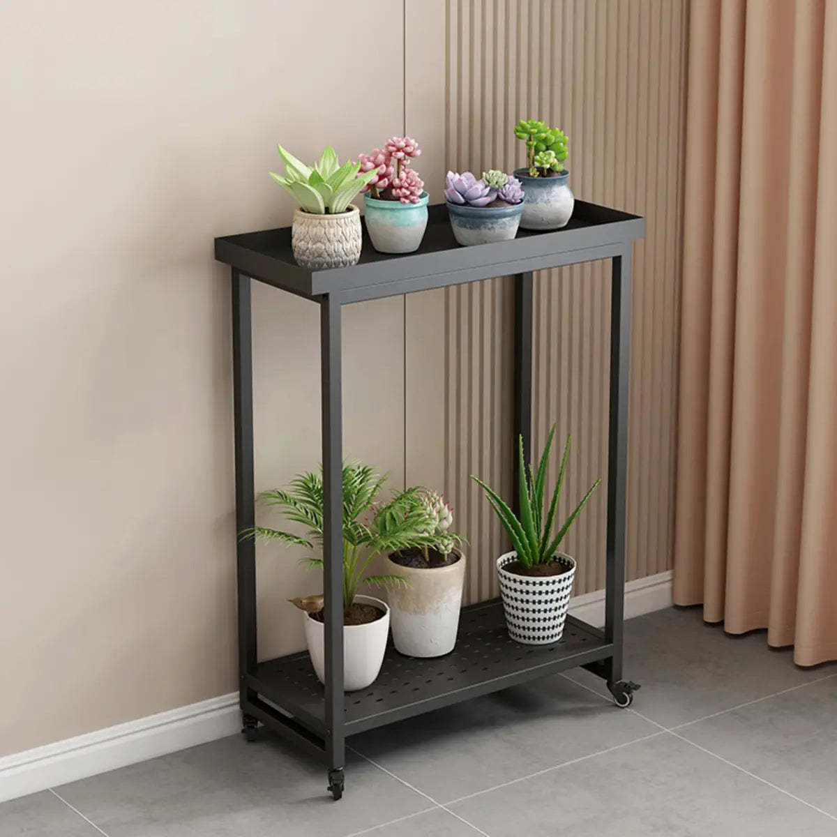 Simple White 2-Tier Rectangular Metal Sliding Plant Stand — 2 / Black