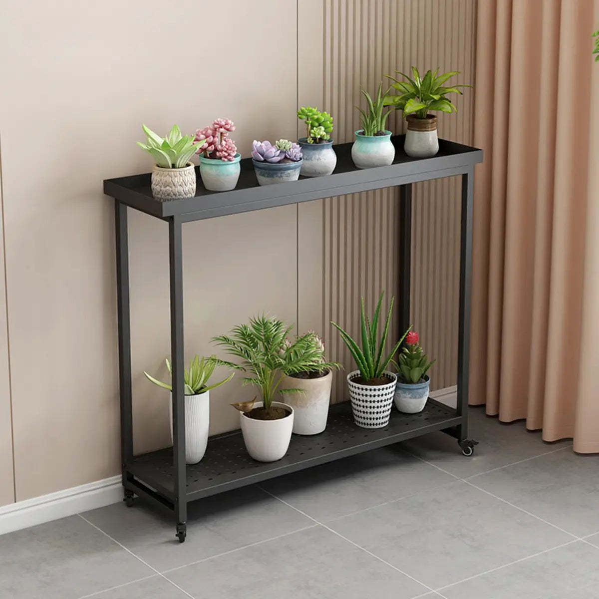 Simple White 2-Tier Rectangular Metal Sliding Plant Stand — 2 / Gold