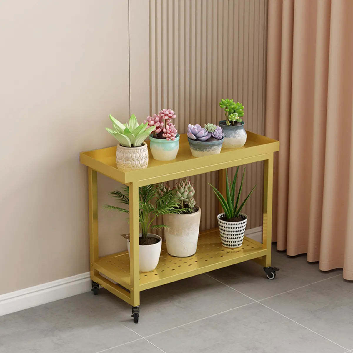 Simple White 2-Tier Rectangular Metal Sliding Plant Stand — 2 / White