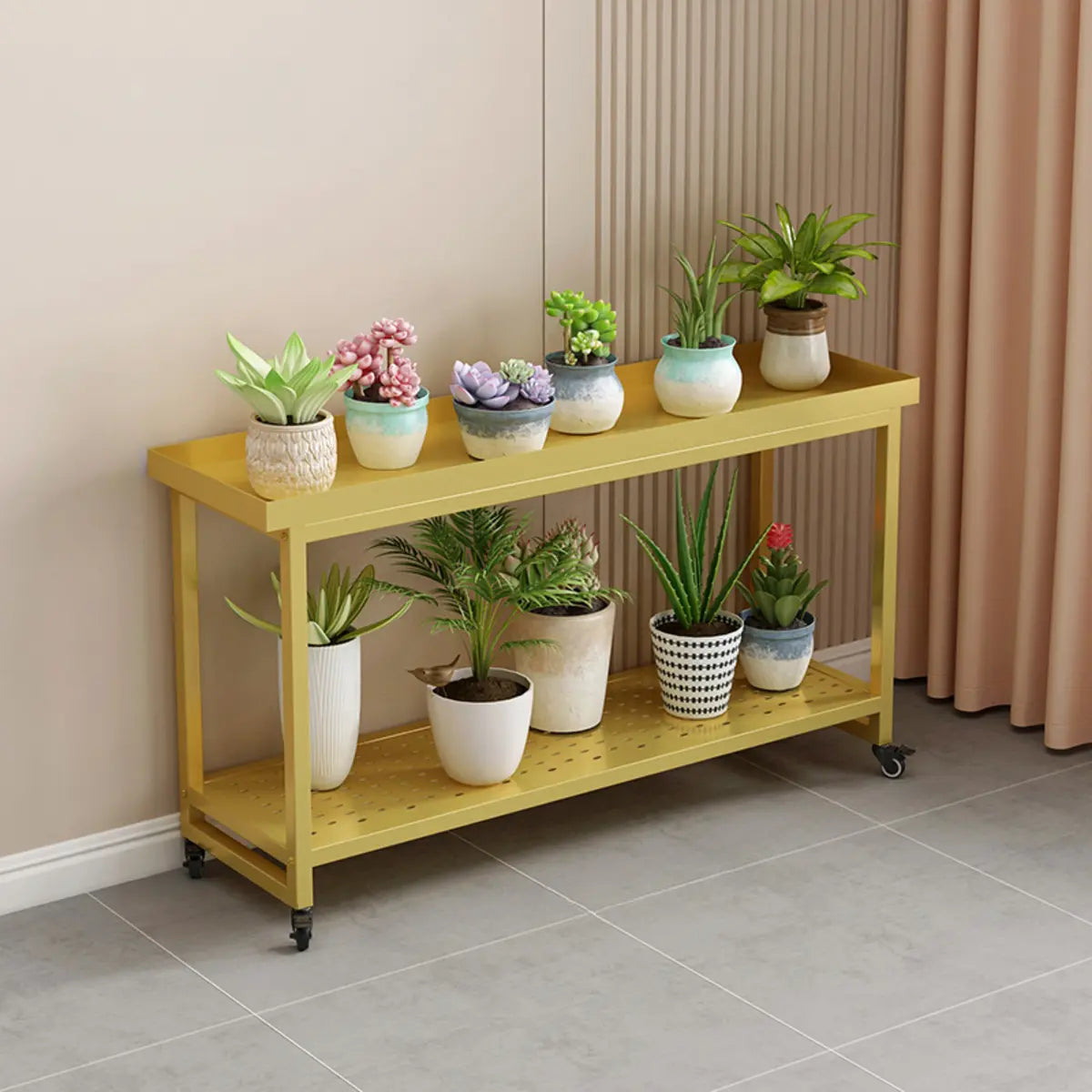 Simple White 2-Tier Rectangular Metal Sliding Plant Stand — 2 / Black