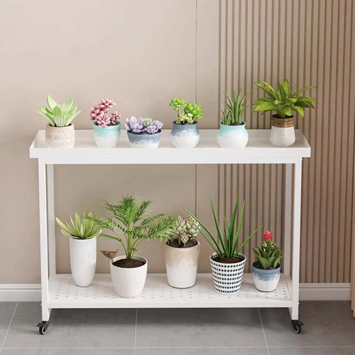 Simple White 2-Tier Rectangular Metal Sliding Plant Stand — 2 / Black