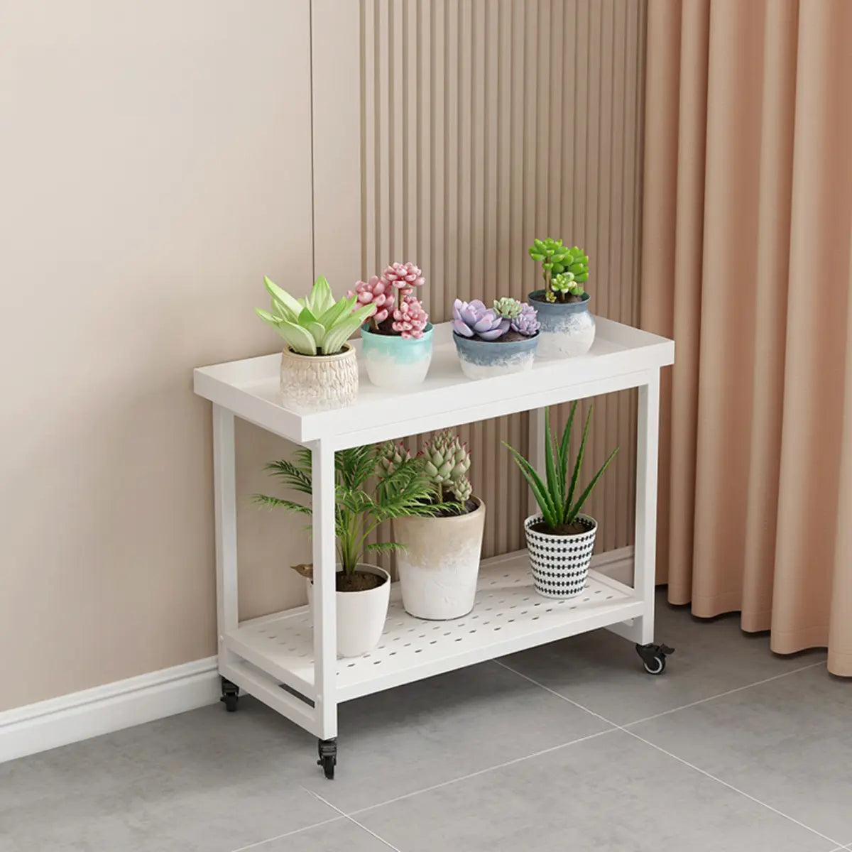 Simple White 2-Tier Rectangular Metal Sliding Plant Stand — 2 / Gold