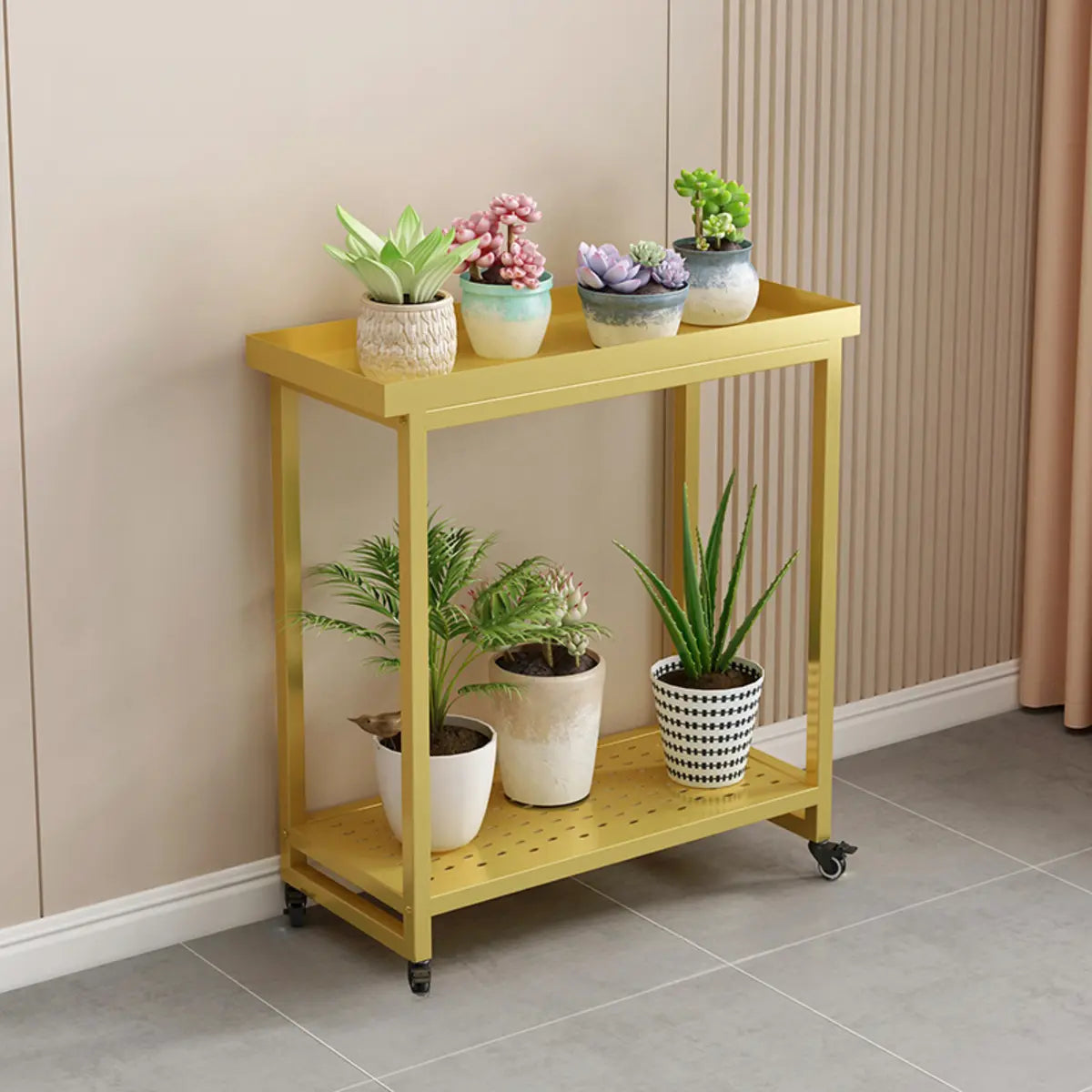 Simple White 2-Tier Rectangular Metal Sliding Plant Stand — 2 / Gold