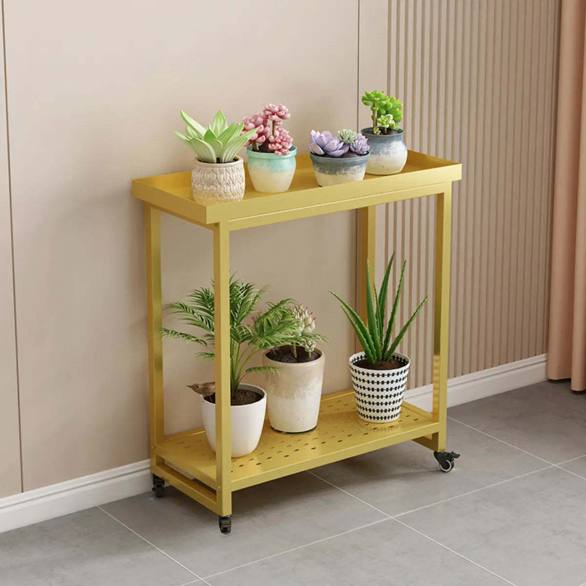 Simple White 2-Tier Rectangular Metal Sliding Plant Stand — 2 / Gold