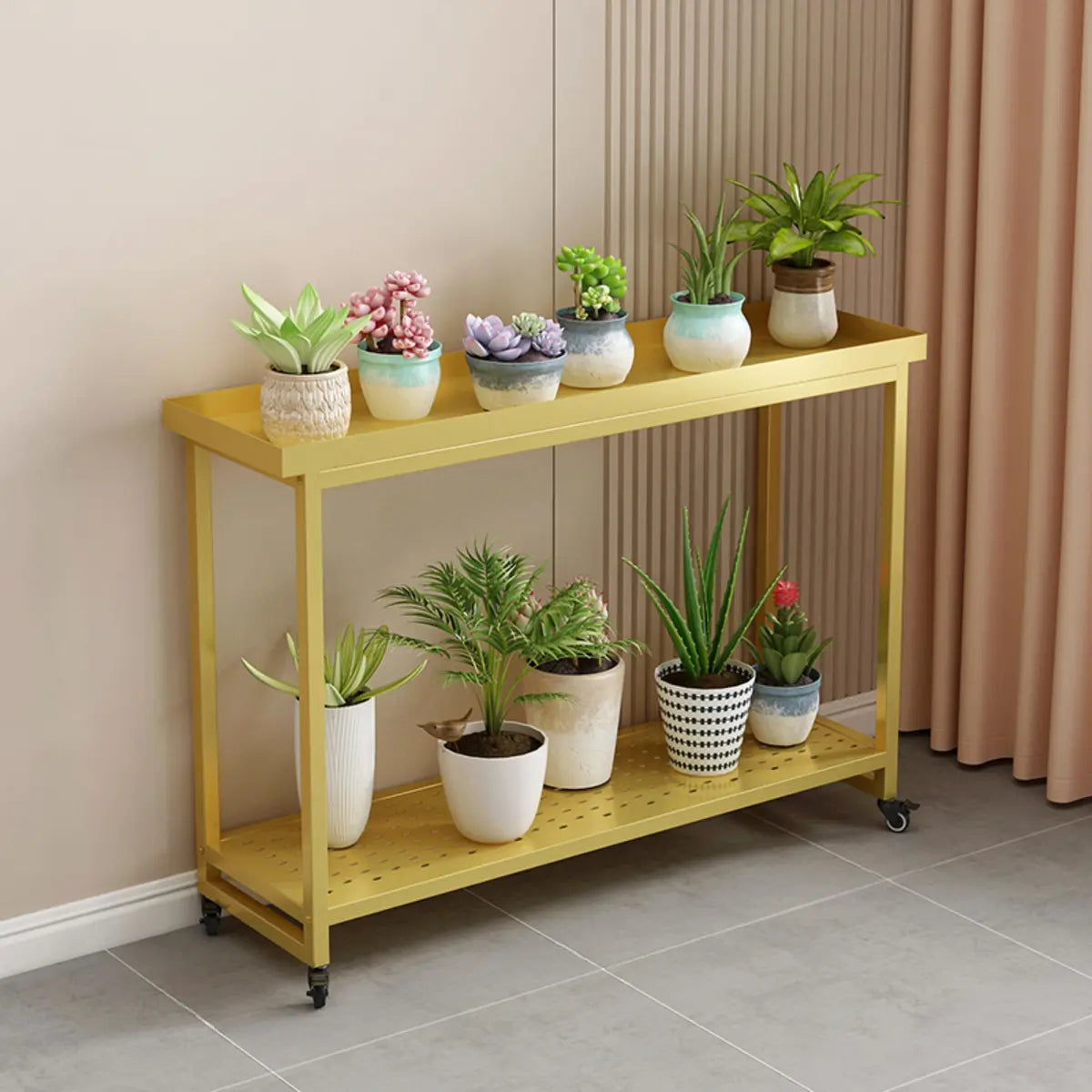 Simple White 2-Tier Rectangular Metal Sliding Plant Stand — 2 / White