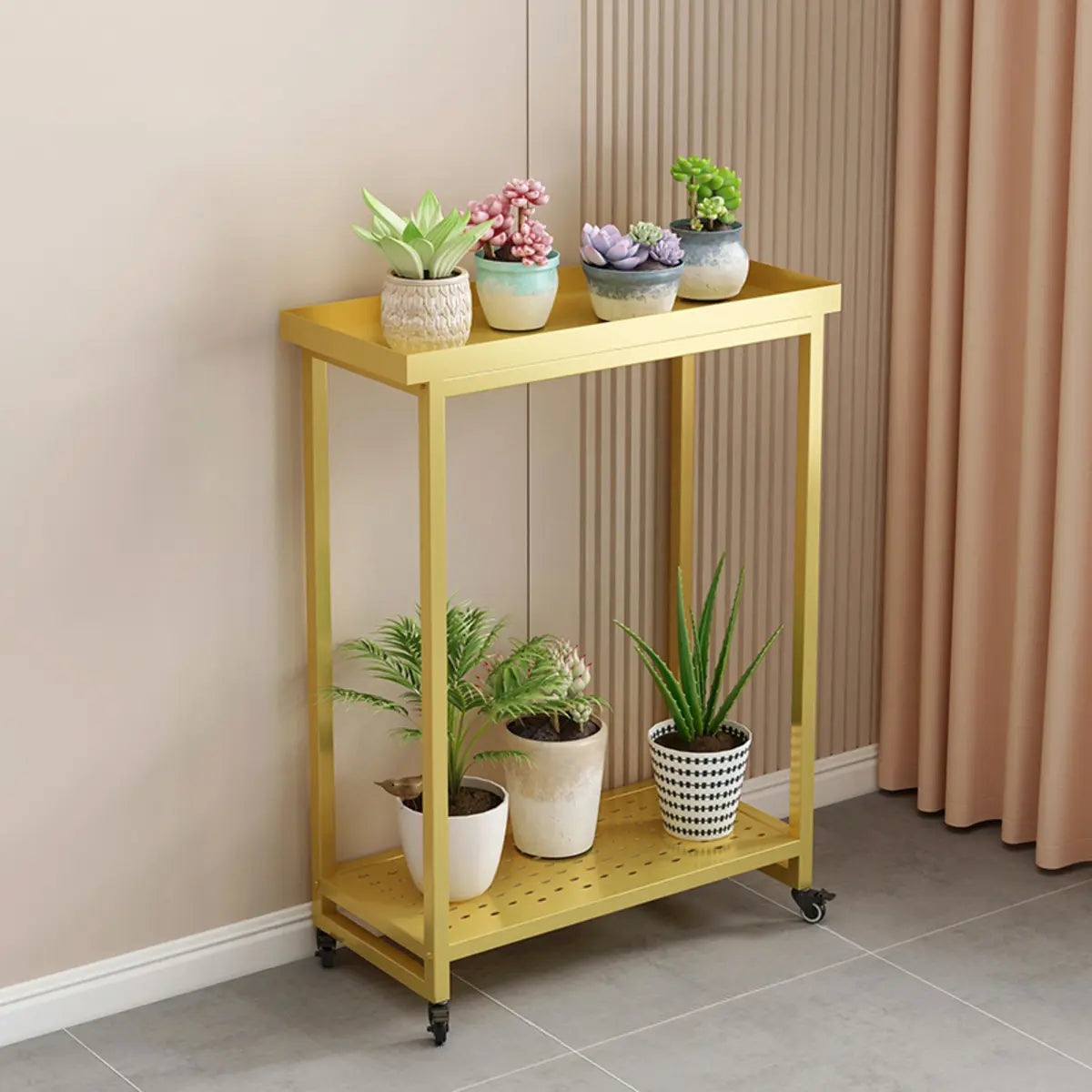 Simple White 2-Tier Rectangular Metal Sliding Plant Stand — 2 / Black