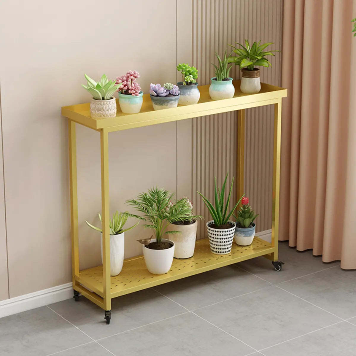 Simple White 2-Tier Rectangular Metal Sliding Plant Stand — 2 / Gold