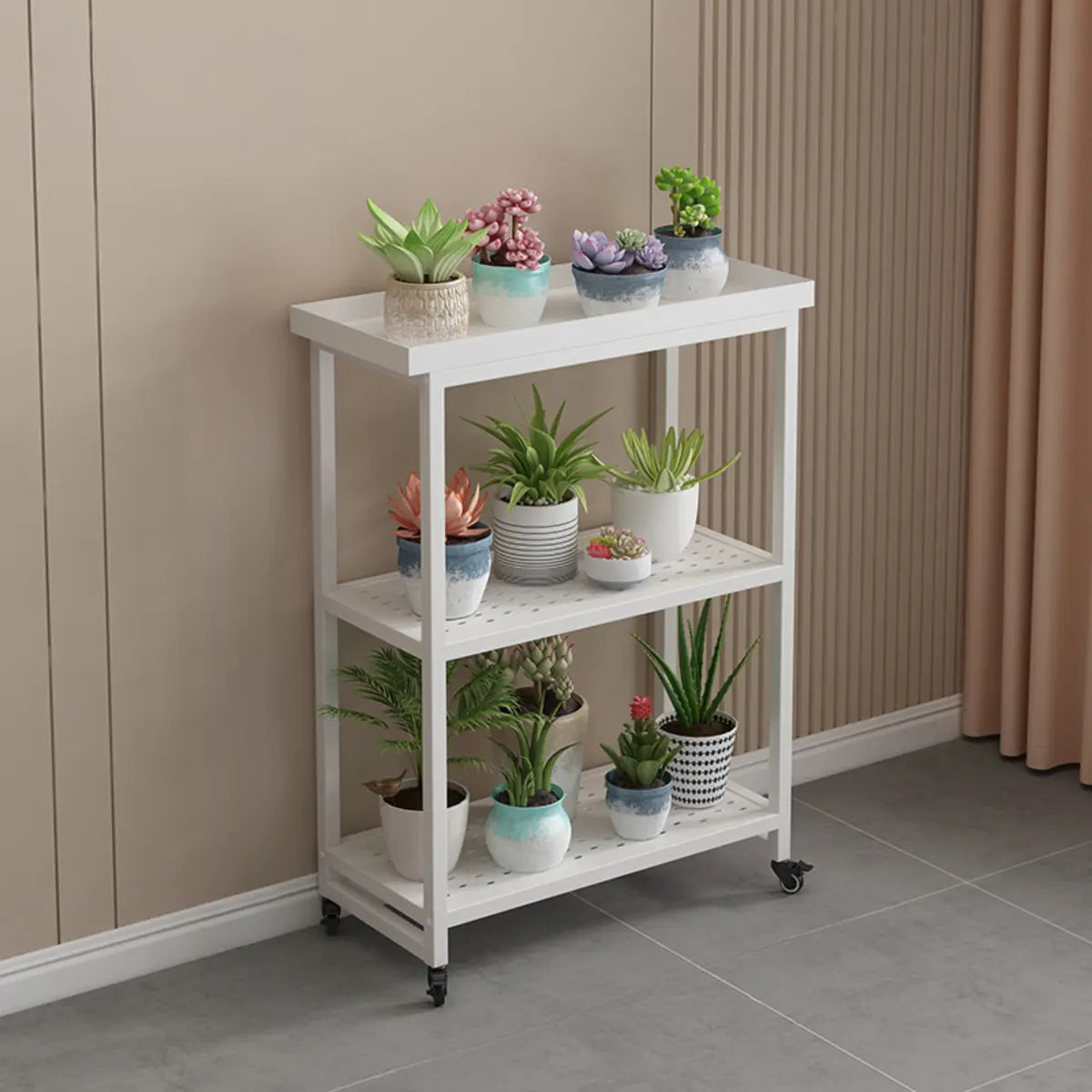 Simple White 2-Tier Rectangular Metal Sliding Plant Stand — 2 / White