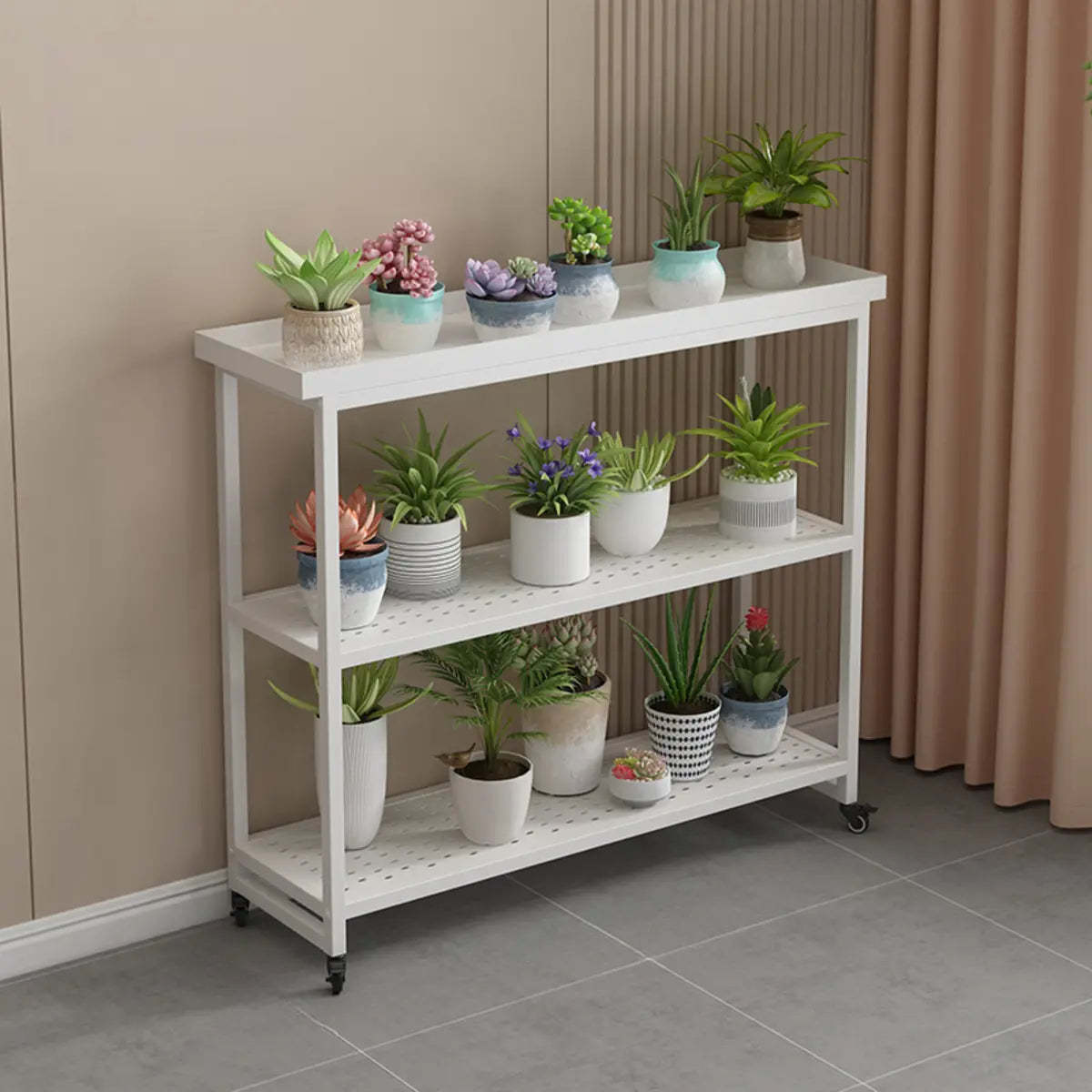 Simple White 2-Tier Rectangular Metal Sliding Plant Stand — 2 / Black