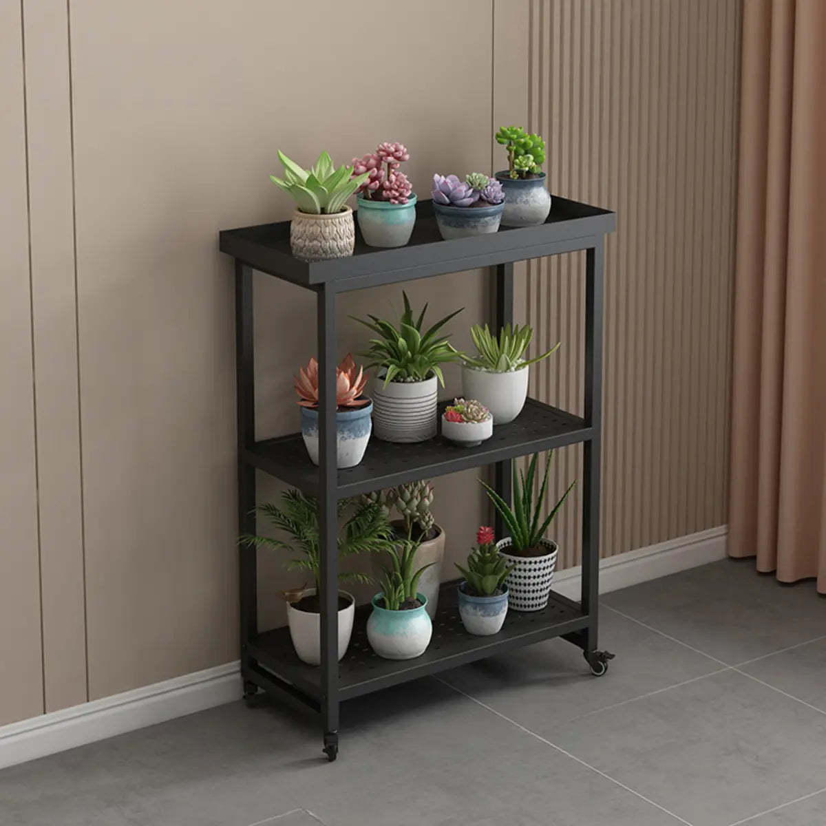 Simple White 2-Tier Rectangular Metal Sliding Plant Stand — 2 / Gold