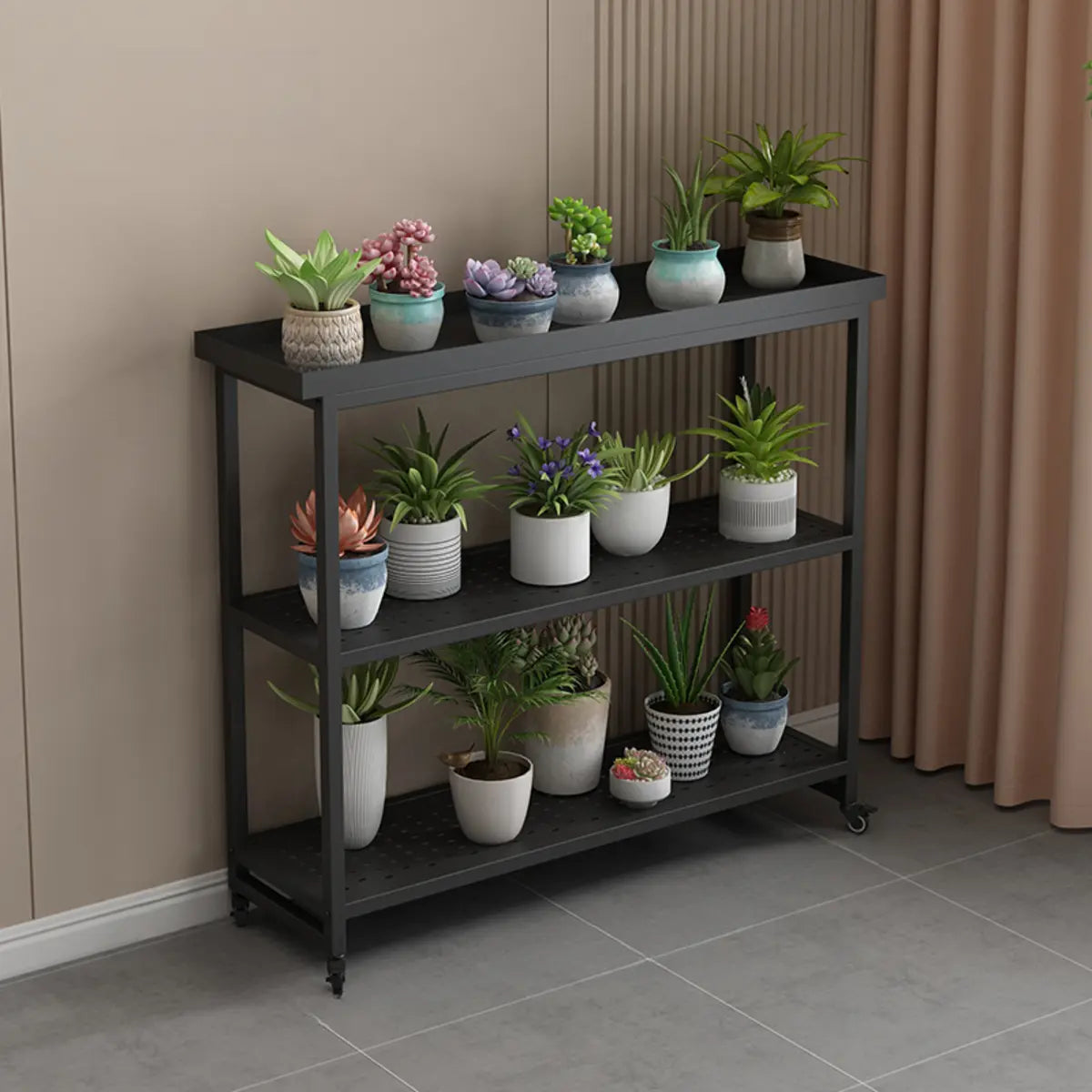 Simple White 2-Tier Rectangular Metal Sliding Plant Stand — 2 / White