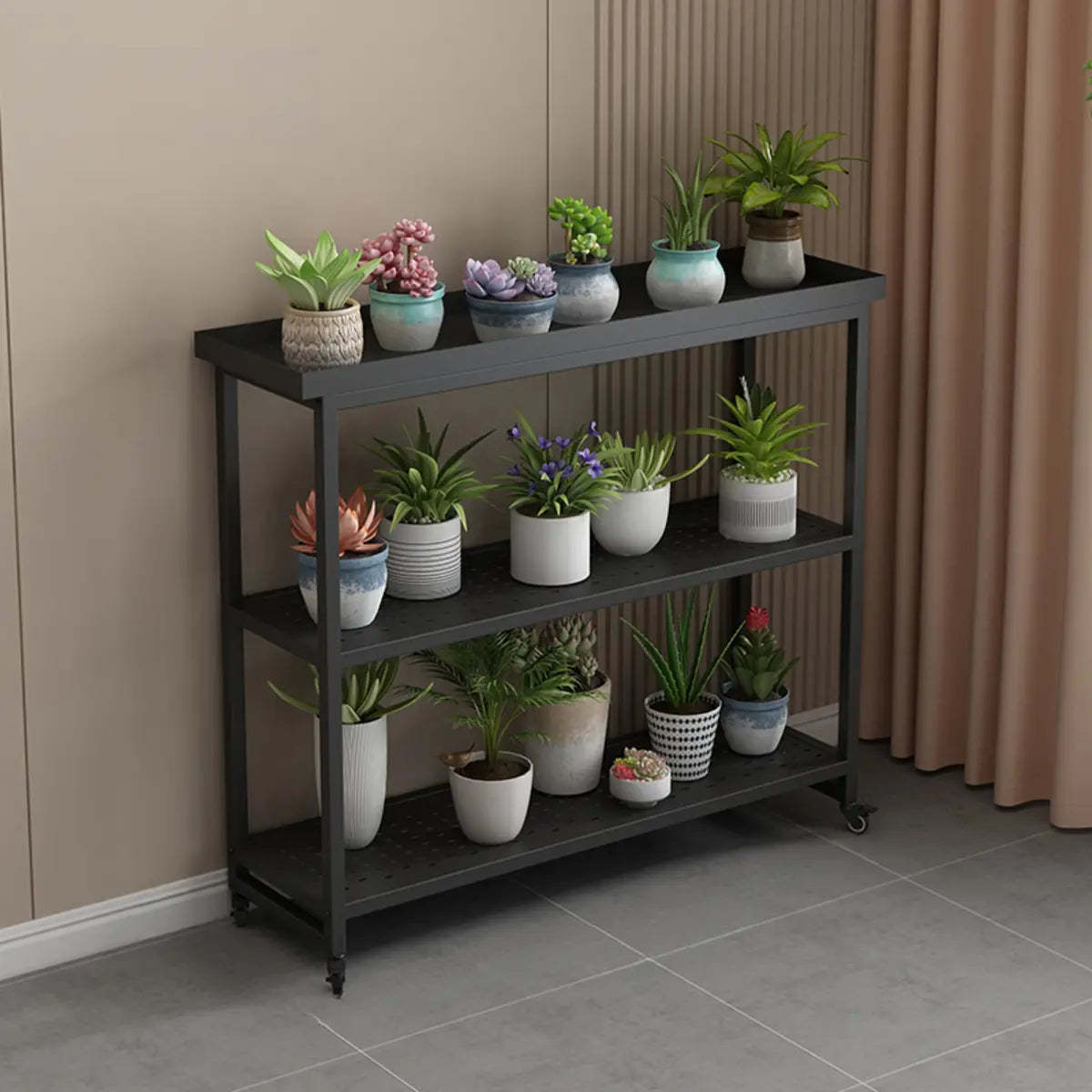 Simple White 2-Tier Rectangular Metal Sliding Plant Stand — 2 / White