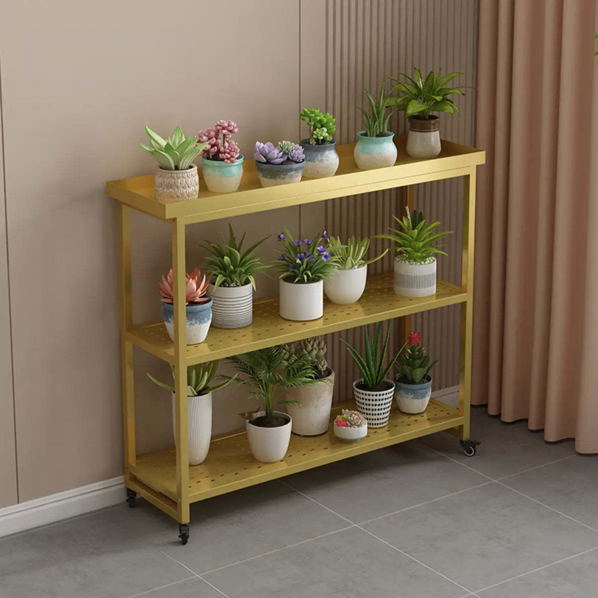 Simple plant metal -f1 plant stand h for patio — 39" L x 10" W x 35" H / Gold / 3-Tier