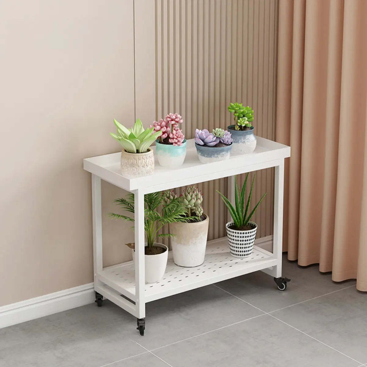 Simple White 2-Tier Rectangular Metal Sliding Plant Stand — 2 / Gold