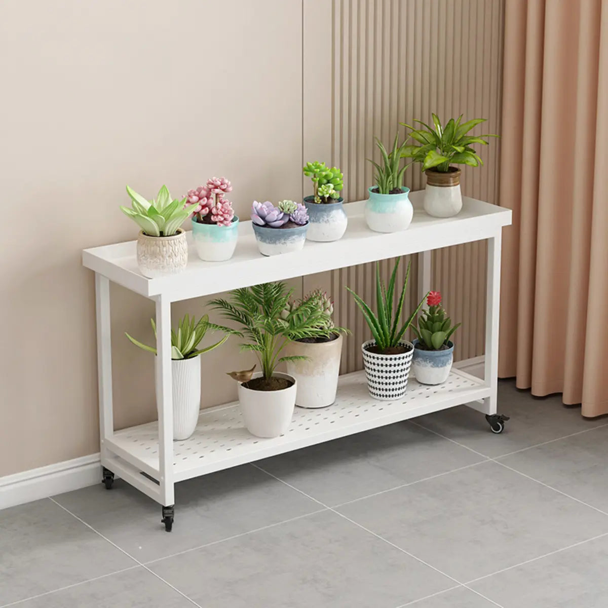 Simple White 2-Tier Rectangular Metal Sliding Plant Stand — 2 / White