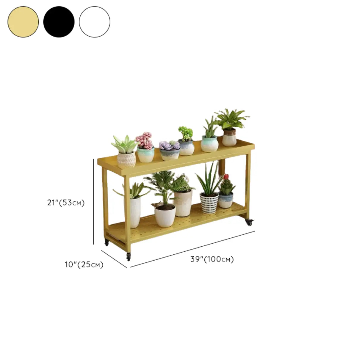 Simple White 2-Tier Rectangular Metal Sliding Plant Stand — 2 / Gold