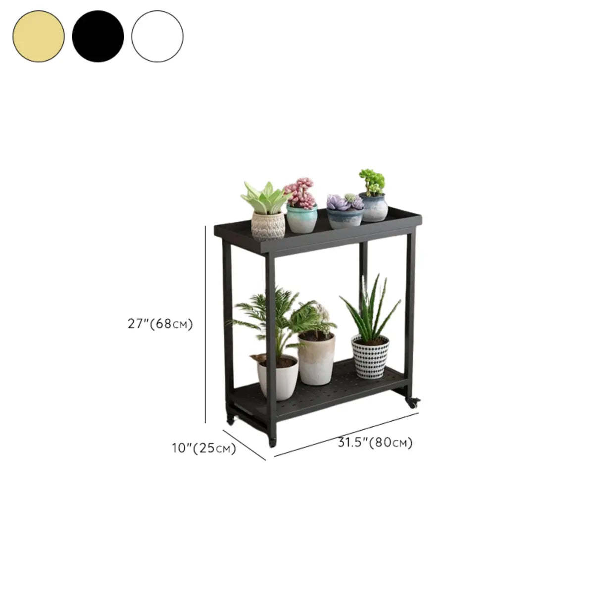 Simple White 2-Tier Rectangular Metal Sliding Plant Stand — 2 / Gold
