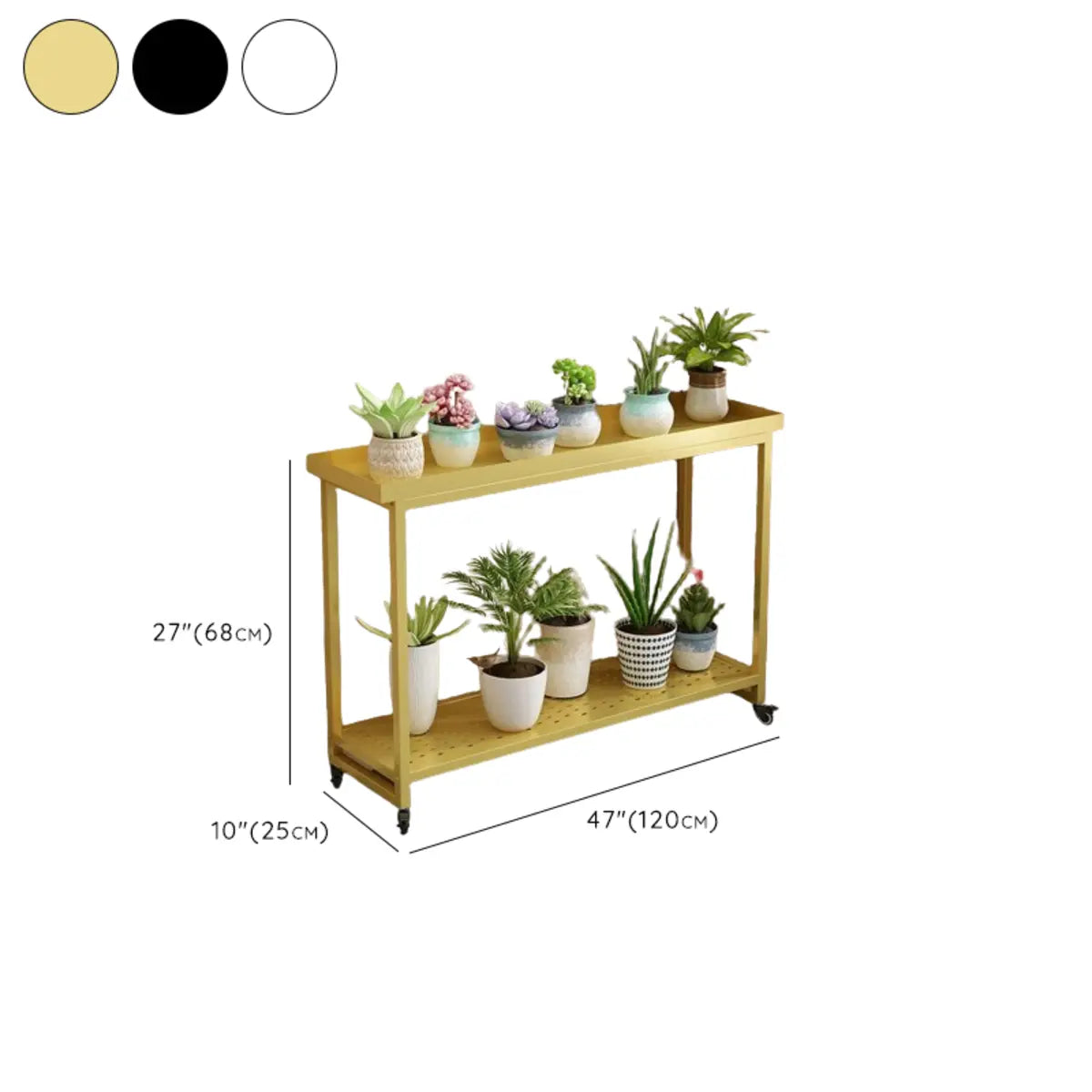 Simple White 2-Tier Rectangular Metal Sliding Plant Stand — 3 / Gold