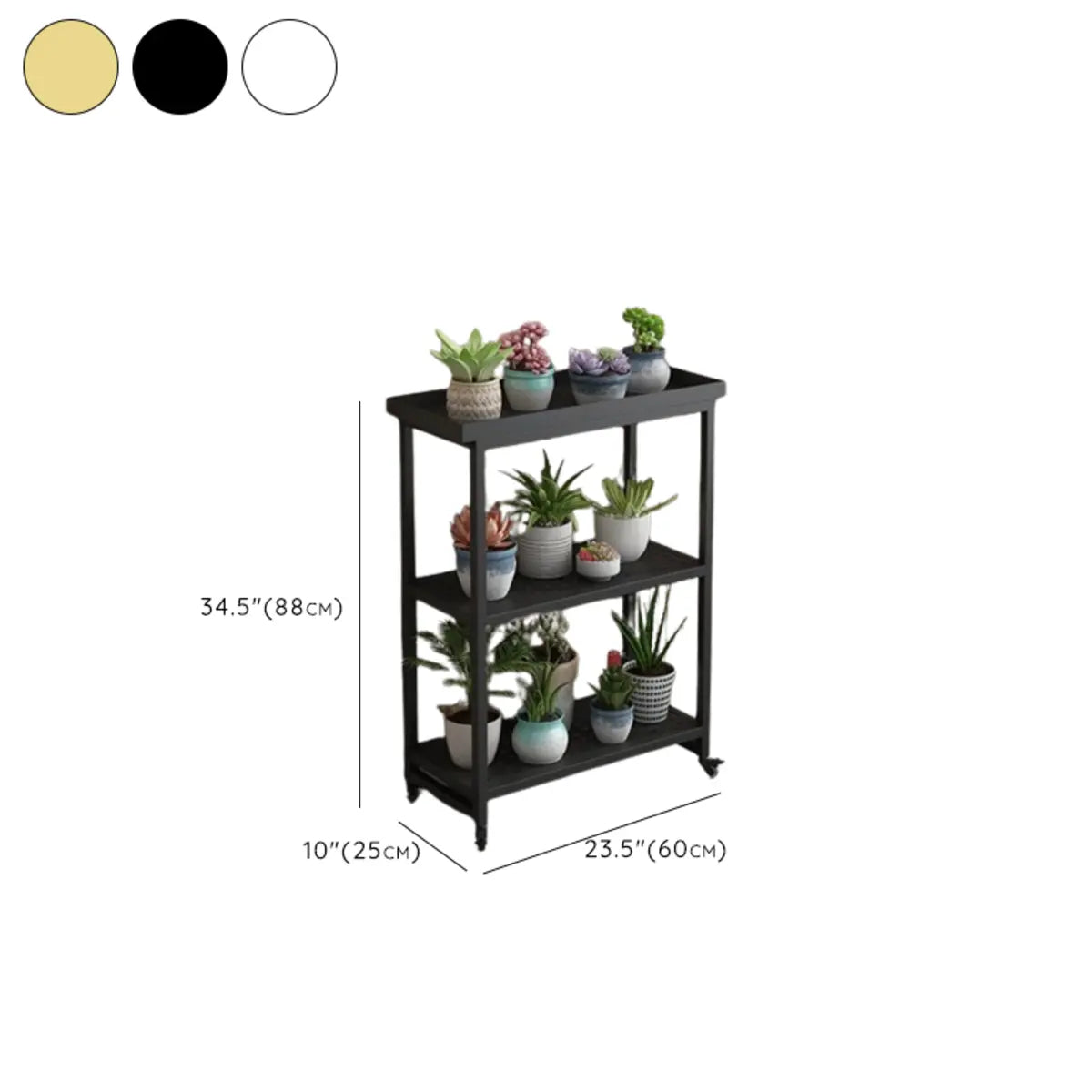 Simple White 2-Tier Rectangular Metal Sliding Plant Stand — 3 / Matte Black