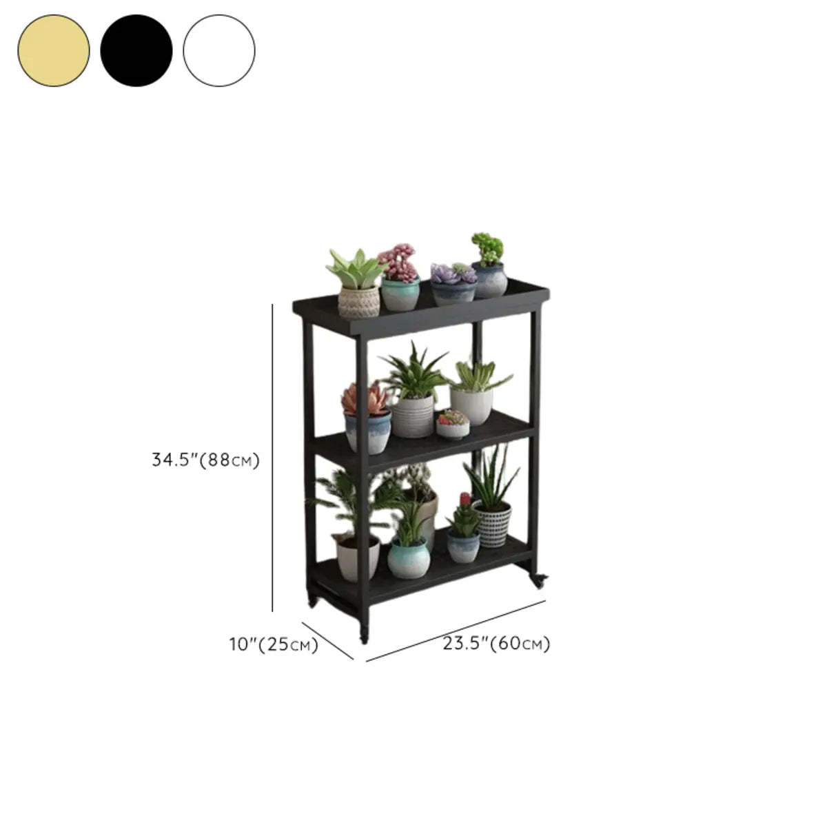 Simple White 2-Tier Rectangular Metal Sliding Plant Stand — 3 / Matte Black