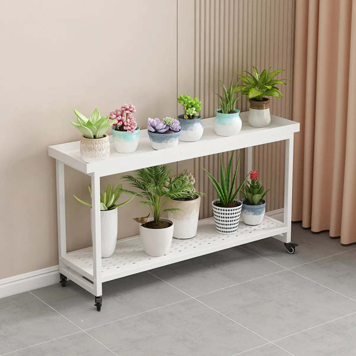Simple White 2-Tier Rectangular Metal Sliding Plant Stand — 2 / White