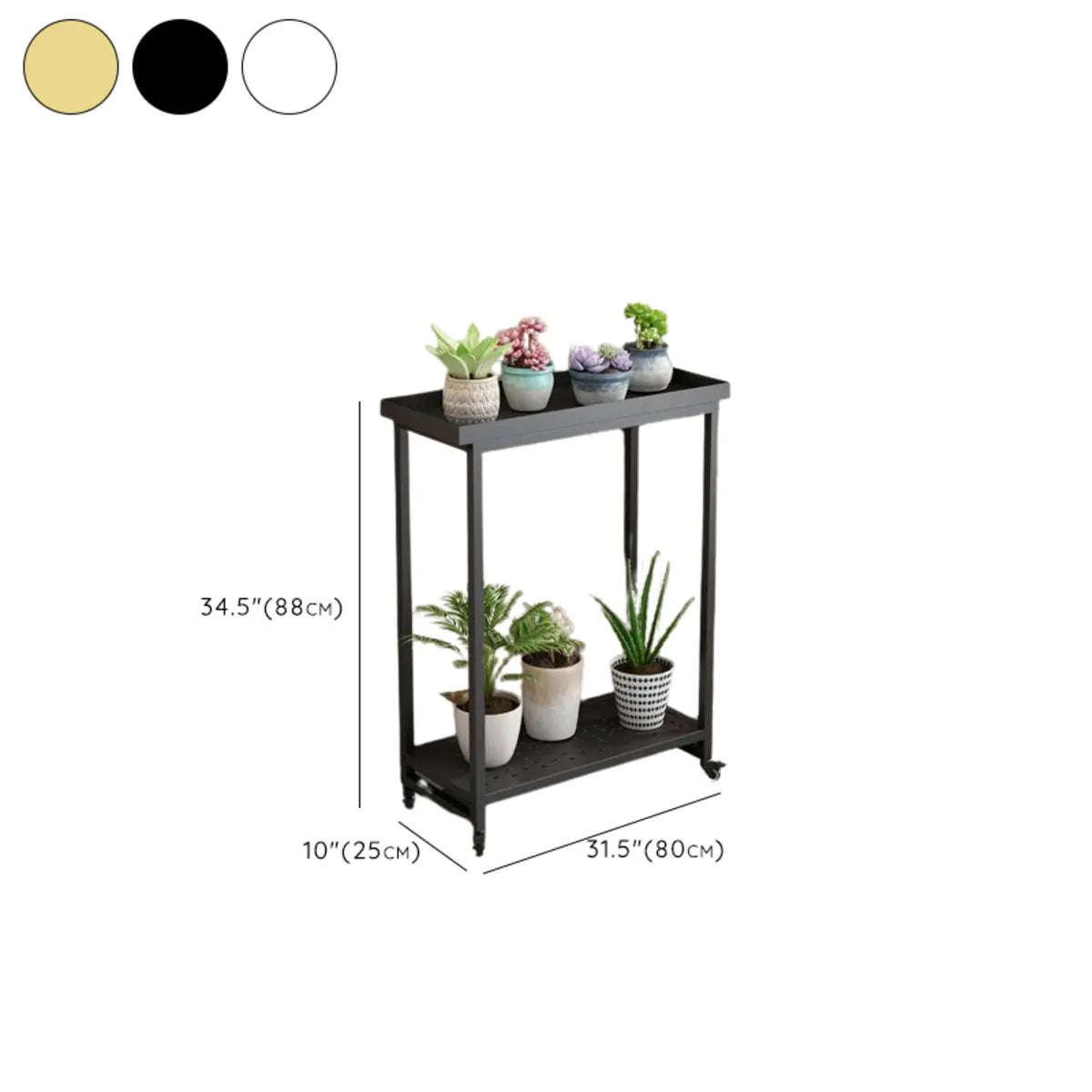 Simple White 2-Tier Rectangular Metal Sliding Plant Stand — 3 / Gold