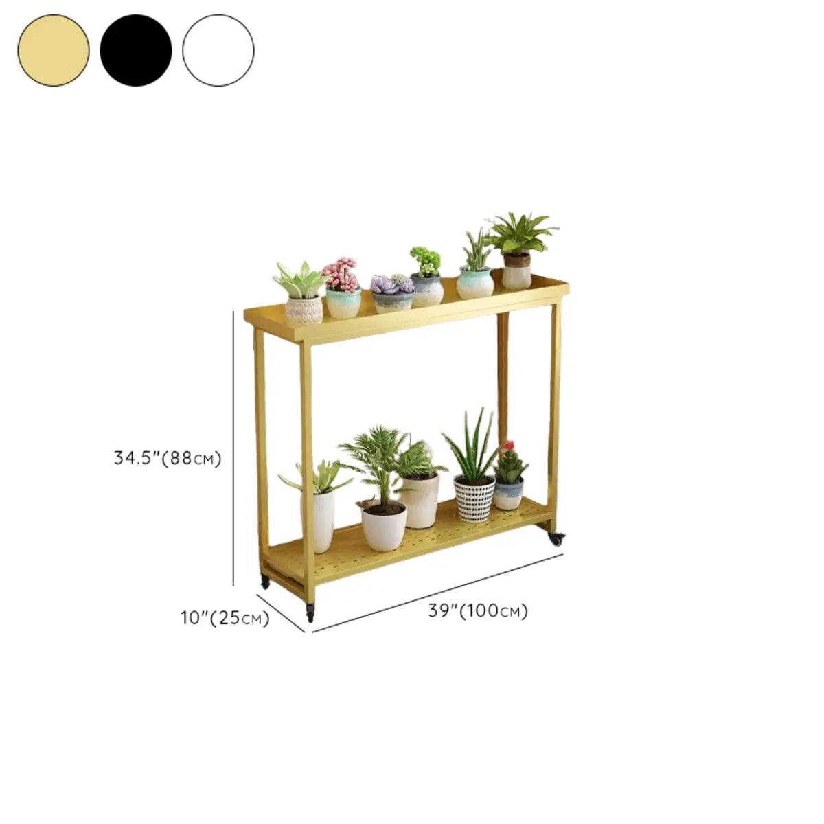 Simple White 2-Tier Rectangular Metal Sliding Plant Stand — 3 / Matte Black