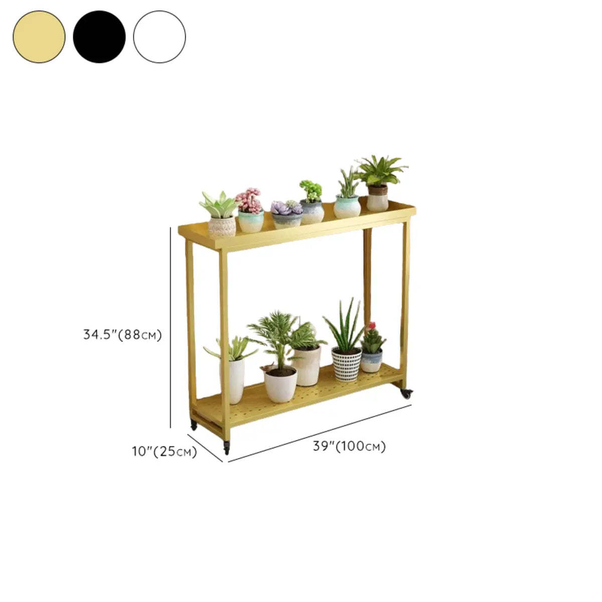 Simple White 2-Tier Rectangular Metal Sliding Plant Stand — 3 / Matte Black