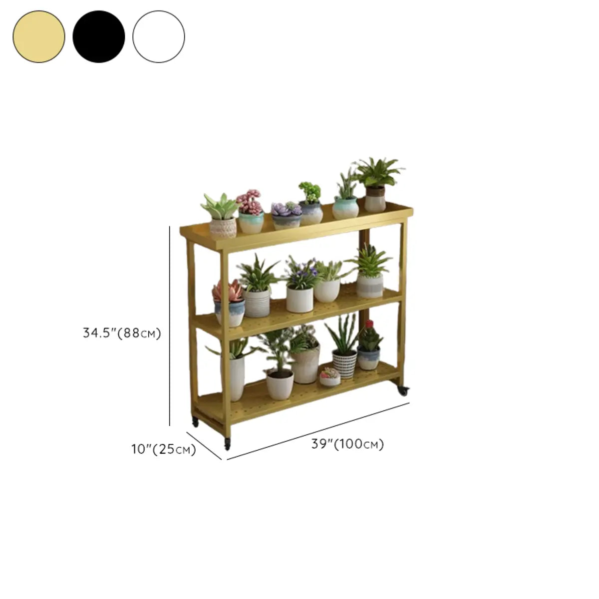 Simple White 2-Tier Rectangular Metal Sliding Plant Stand — 3 / Gold