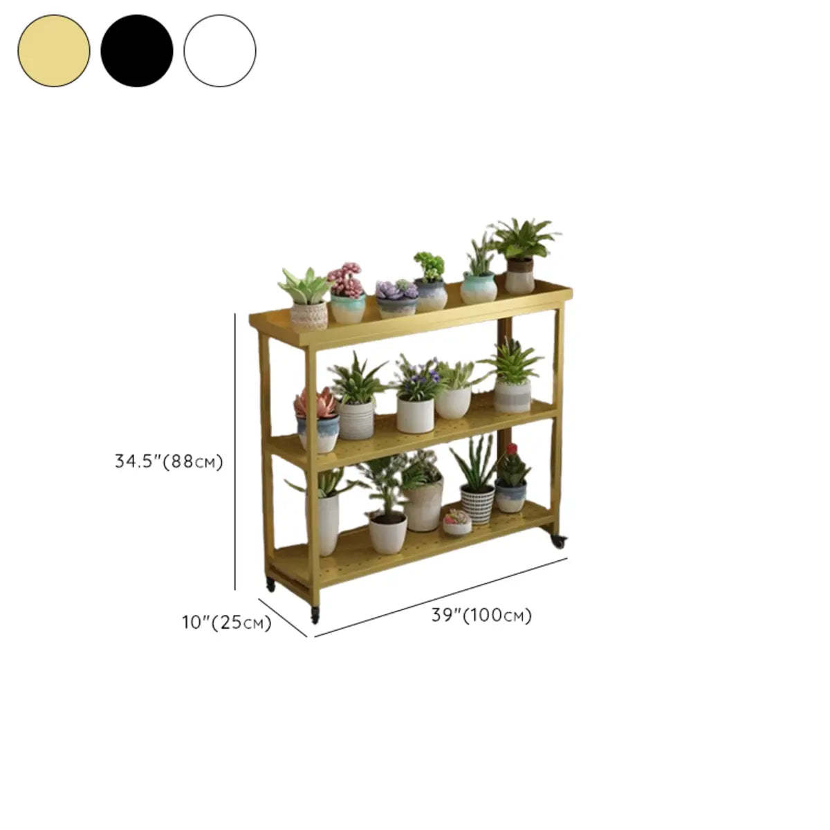 Simple White 2-Tier Rectangular Metal Sliding Plant Stand — 3 / Gold