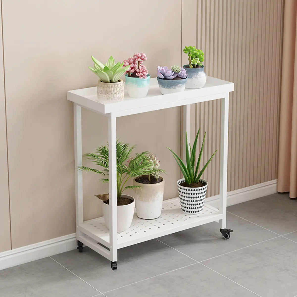 Simple White 2-Tier Rectangular Metal Sliding Plant Stand — 2 / White