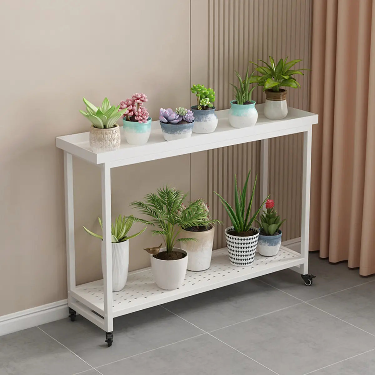 Simple White 2-Tier Rectangular Metal Sliding Plant Stand — 2 / Black