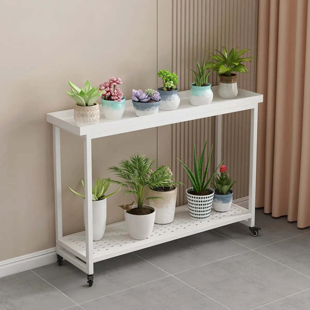 Simple White 2-Tier Rectangular Metal Sliding Plant Stand — 2 / Black