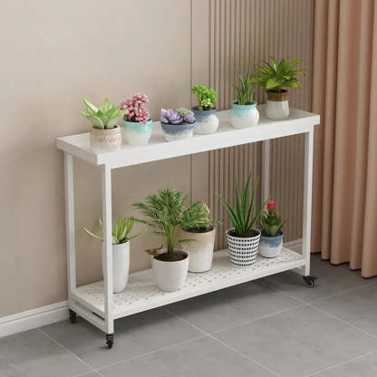 Simple White 2-Tier Rectangular Metal Sliding Plant Stand — 2 / Black