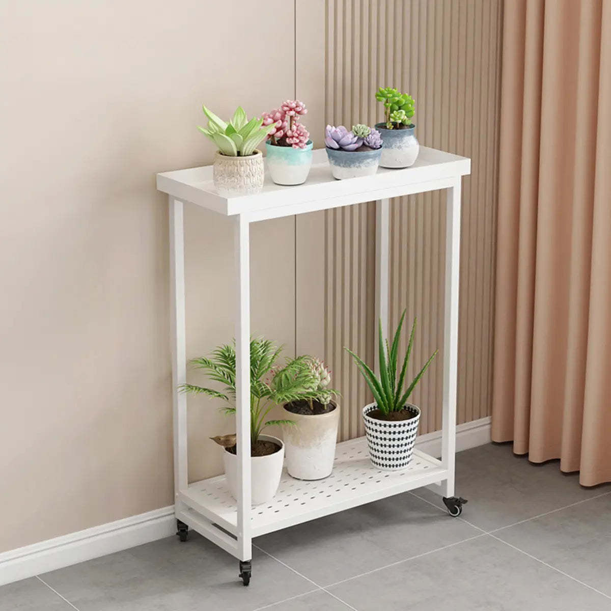 Simple White 2-Tier Rectangular Metal Sliding Plant Stand — 2 / White