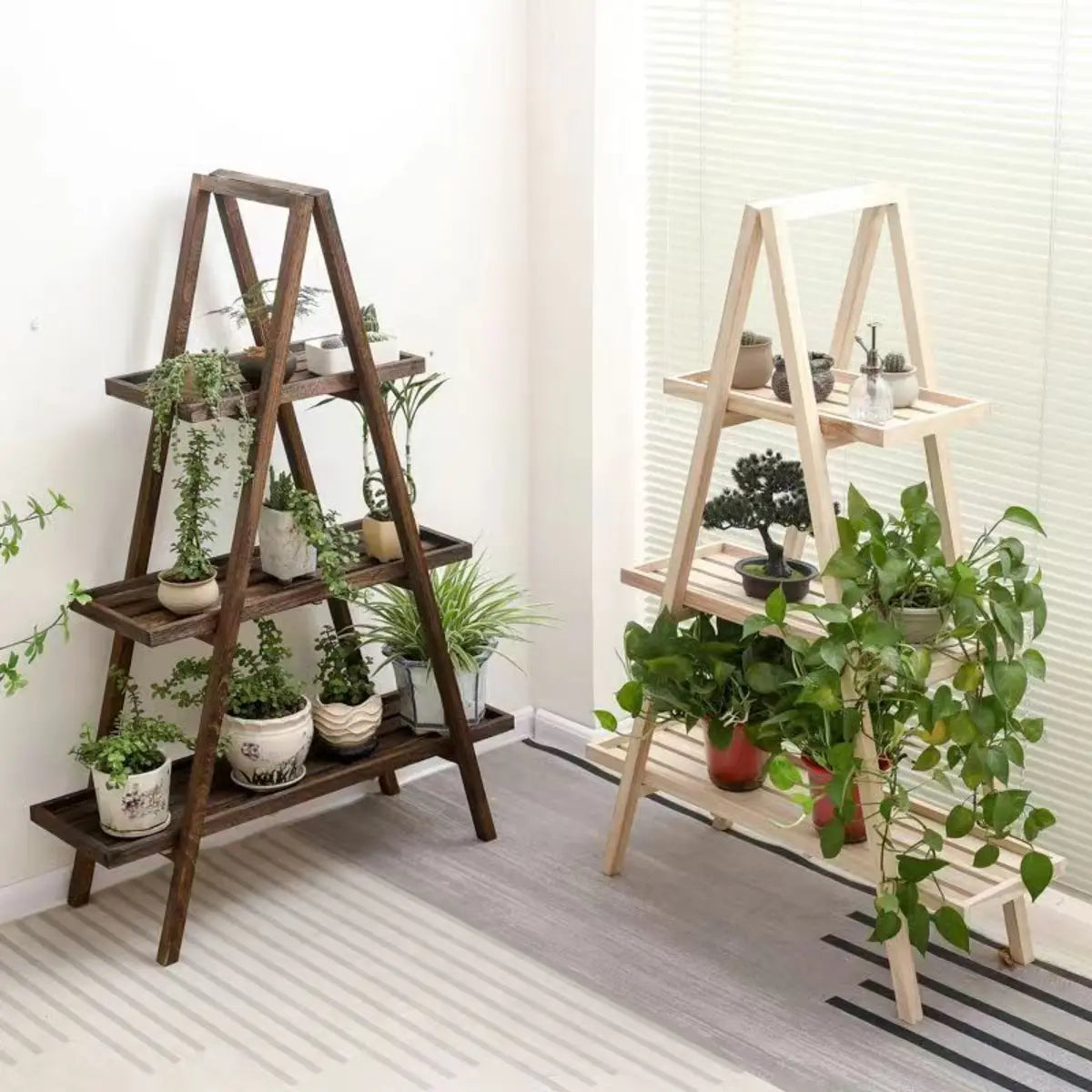 Brown A-Frame Wood Multi-Tier Crate Plant Stand