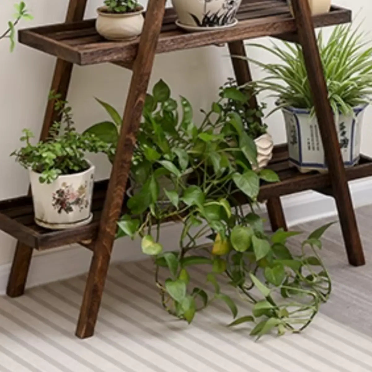 Brown A-Frame Wood Multi-Tier Crate Plant Stand