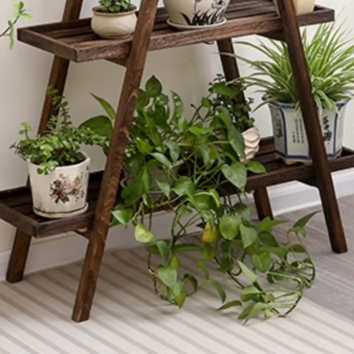 Brown A-Frame Wood Multi-Tier Crate Plant Stand