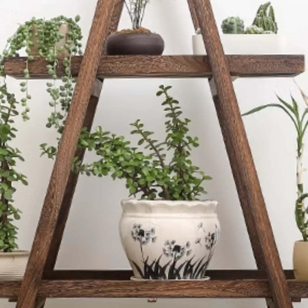 Brown A-Frame Wood Multi-Tier Crate Plant Stand