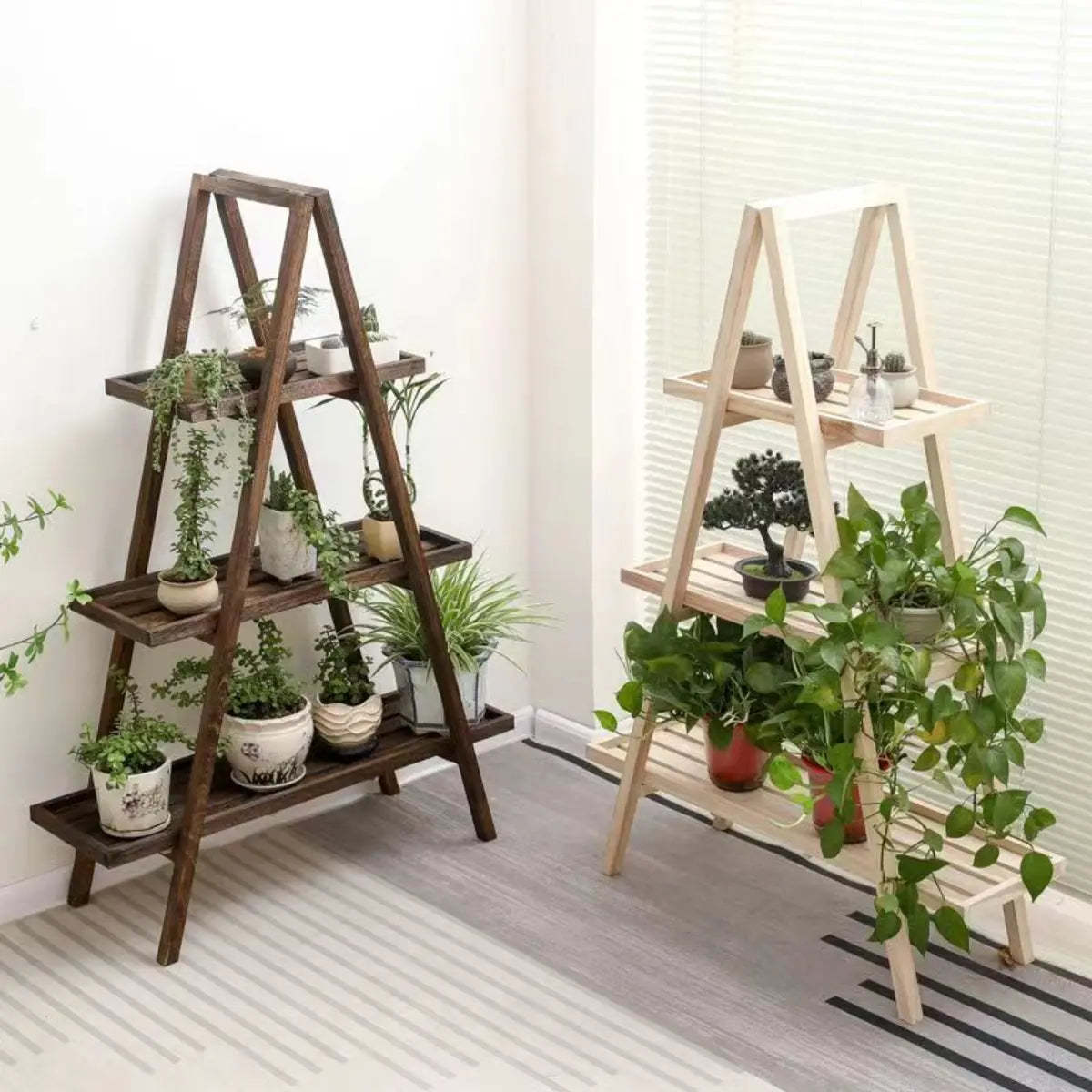 Brown A-Frame Wood Multi-Tier Crate Plant Stand — Brown