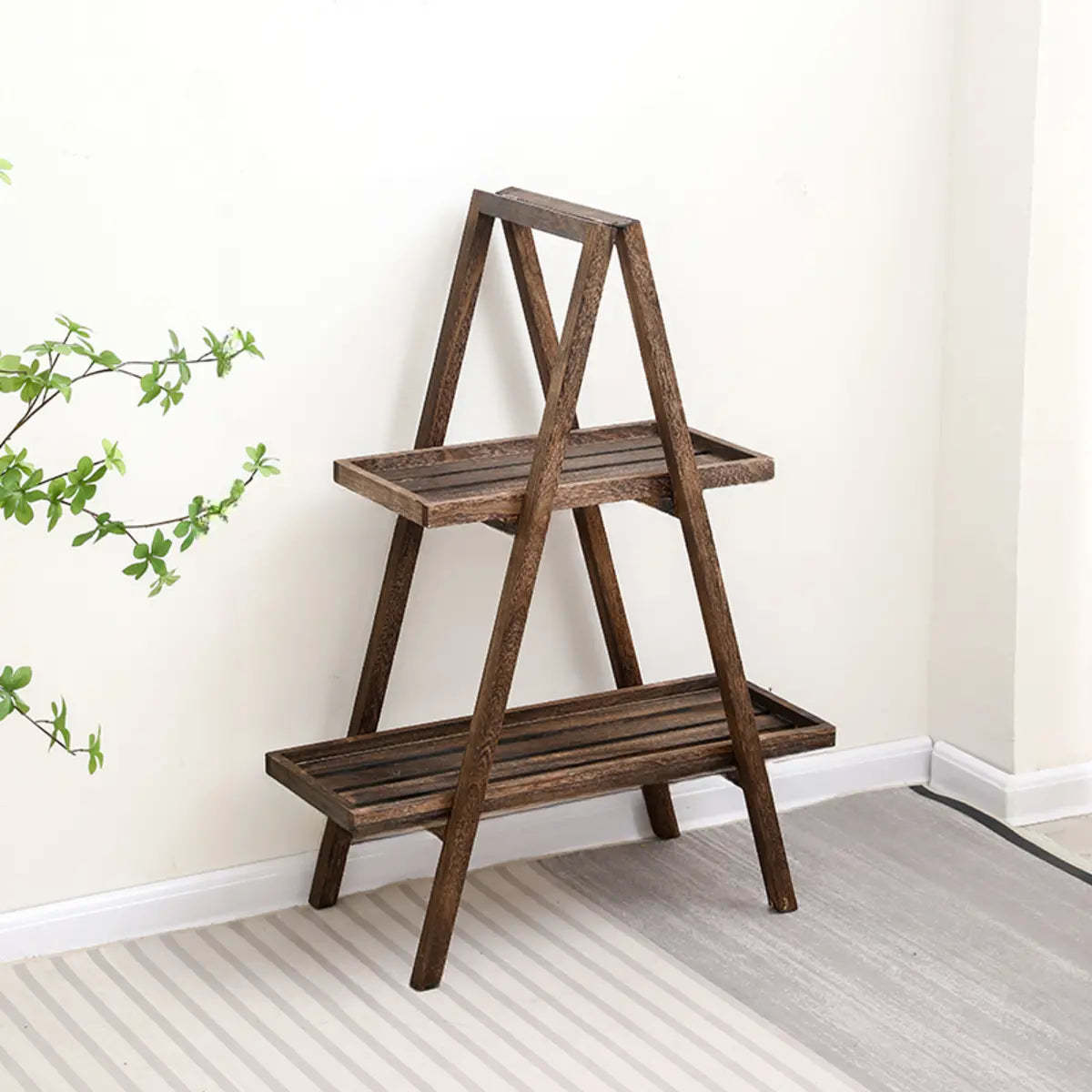 Brown A-Frame Wood Multi-Tier Crate Plant Stand — Off-White